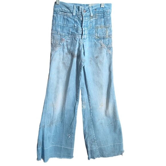 25x29 Trashed Vintage Wild Oats Jeans Flared Distressed 100% Cotton Hippy Bells